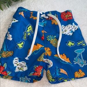 Kanu Kids Hawaiian Blue Tropical Print Swim Shorts 4T